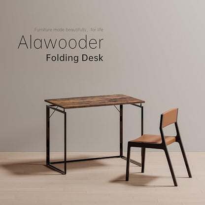 31.5" Folding Desk: No Assembly, Wood Top for Small Spaces | Home office desk, holds 150 lbs, folds flat to 2.3 in, splash-proof wood top, sturdy metal frame - color: Rustic Brown, size: 31.5"W x 15.7"D