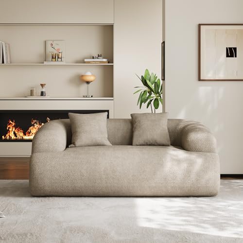 75" Boneless Cloud Loveseat, Modern Cute Curved Chenille Sofa, 2 Seater Compression Couch with 2 Pillows, No Assembly Required for Apartment Living Room, Light Brown - color: Light Brown, size: 75''
