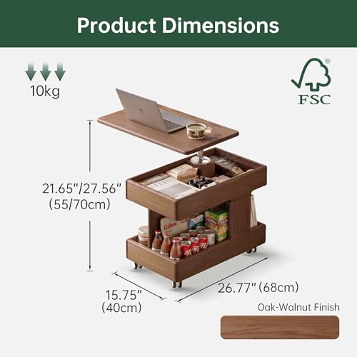 Small Lift Top Coffee Table with Wheels, Solid Wood Table with Storage | Lift top coffee table with hidden storage, rotating tabletop and wheels, designed for small spaces with no assembly required. - color: Walnut
