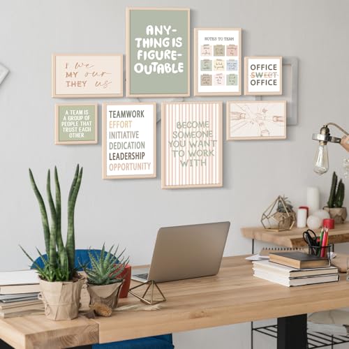 Faccito 8 Set Office Wall Art Inspirational Wall Art for Office Women Wallart Large Wooden Motivational Quotes Teamwork Framed Decor for Home Work Cubic - style: Stylish