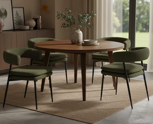 ROCITY Green Dining Chairs Set of 2 Modern Upholstered Kitchen Chairs | Curved Barrel Back, Black Metal Legs, Chenille Fabric, Side Chairs for Dining Room/Restaurant - color: Olive Green, size: 2PCS