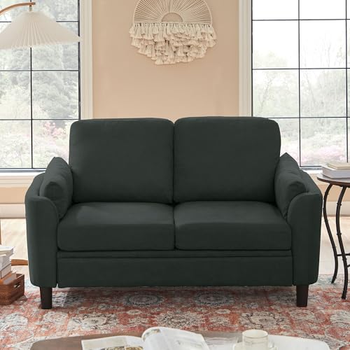 59" Loveseat Sofa, Mid Century Modern Love Seat with Back Cushions, 2-Seat Small Sofa Couch for Living Room Bedroom Small Spaces, Black - color: Black, size: Loveseat Sofa