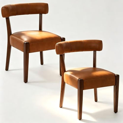 RNKSFX Modern Dining Chairs Set of 2, Faux Leather Upholstered Kitchen & Dining Room Chairs, Mid Century Modern Wooden Dining Chairs Oversized Sturdy Rounded Chairs Curved Back, Brown - color: Brown