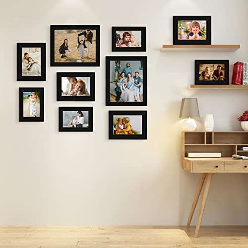 LUCKYLIFE Picture Frame Set 10-Pack, Gallery Wall Frame Collage with 8x10 5x7 4x6 Black Frames - color: Black
