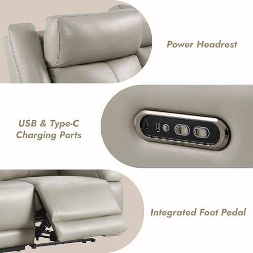 Watson & Whitely Wall Hugger Power Reclining Sofa with Console, Grey | Genuine Leather Recliner Sofa, Power Headrests, Center Storage Console, Cup Holders, 3-Seater Couch, Living Room & RV - color: Grey, style: 3 Seater Sofa (with console)