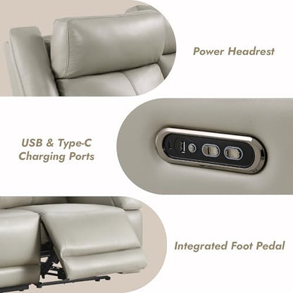 Watson & Whitely Wall Hugger Power Reclining Sofa with Console, Grey | Genuine Leather Recliner Sofa, Power Headrests, Center Storage Console, Cup Holders, 3-Seater Couch, Living Room & RV - color: Grey, style: 3 Seater Sofa (with console)