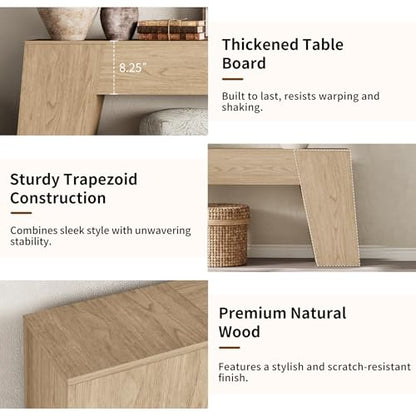78-Inch Console Table for Entryway, Light Oak Brown | Extra Long Farmhouse Sofa Table Behind Couch, Natural Wood Accent Entrance Table for Living Room Hallway - color: Light Oak