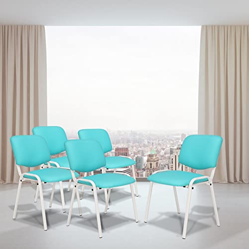 VINGLI 5-Pack Waiting Room Chairs, Stackable Chair for Office, Pu-Blue | Stacking Chairs, Armless Church Chairs, Space-saving, Guest & Reception, Office Lobby, Business Hall - color: Pu-blue, size: 5-pack