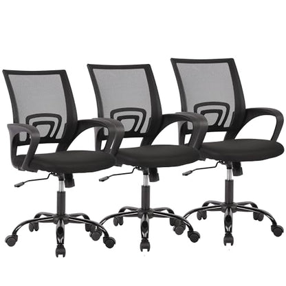 PayLessHere Office Computer Chair Ergonomic Cheap Desk Chair Adjustable Comfortable Mid Back Task Rolling Swivel with Lumbar Support for Home Office, Black - color: Black, style: pack of 3