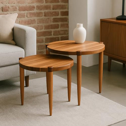 Leick Home Redonda Bay Round End Table, Natural Jequitiba | , Freestanding, Contemporary/Modern, Wood, 2-Pack, Furniture, 228361-NAT - color: Natural Jequitiba