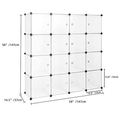Maximize Storage Space with 16-Cube Modular Closet Organizer - White Wardrobe Shelving DIY Bookcase System Drawer Unit and Door Cabinet - Perfect for Clothes Shoes and More
