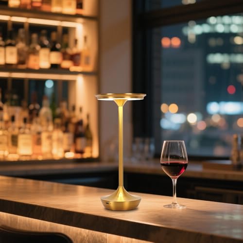 LED Cordless Table Lamp Rechargeable,Portable 6000mAh Battery Outdoor Bedside Table Lamps,3 Color Stepless Dimming Touch Battery Powered Lamp, Table Light for Restaurant/Patio/Camping/Bedroom(Gold) - color: Gold