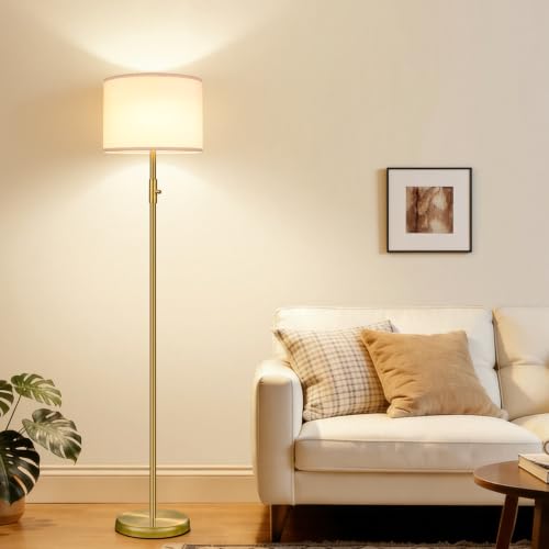 Floor Lamp Simple Design with Shade, Small Tall Lamps for Living Room Bedroom Office Dining Room Kitchen-Brass - color: Brass-Linen Shade