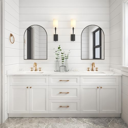 Black Arched Mirror 16x20in, Metal Framed Bathroom Vanity Wall | Tempered Glass, Shatter Proof, Living Room Bedroom Entryway, Modern Elegant Design - color: Black, size: 20"L x 16"W, style: Arched