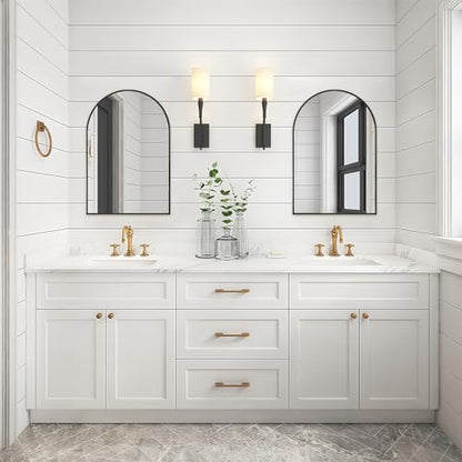 Black Arched Mirror 16x20in, Metal Framed Bathroom Vanity Wall | Tempered Glass, Shatter Proof, Living Room Bedroom Entryway, Modern Elegant Design - color: Black, size: 20"L x 16"W, style: Arched
