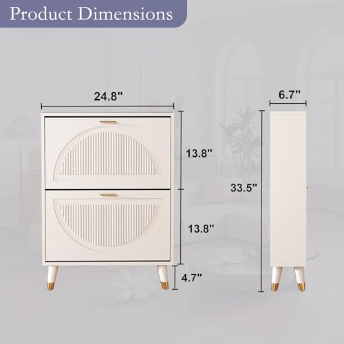 Shoe Cabinet Storage for Entryway: 24" White Slim Shoe Storage Cabinet with 2 Flip Drawers, Narrow Hidden Shoes Storage, Wood Shoes Organizer Cabinets for Hallway (1, 2-Drawers) - size: 2-Drawers