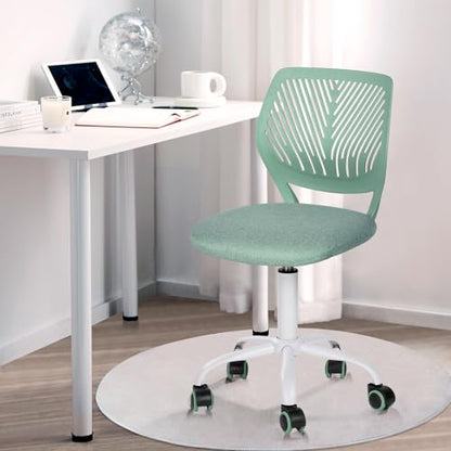 FurnitureR Armless Small Desk Chair, Ergonomic Kids Chairs Adjustable Swivel with Rolling Casters, Fabric Padded Seat & Breathable Back, Study & Homework Chair, Aqua - color: Aqua