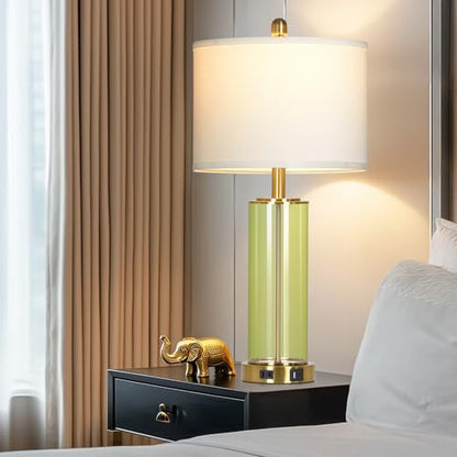 Ruzectt 26" Green Glass Table Lamps for Bedside, Modern Living Room Lamps Set of 2, Elegant Coastal Bedroom Lamp with USB A+C Ports & AC Outlet, 3-Way Dimmable Touch Lamp for Nightstand Dining Table - color: Green