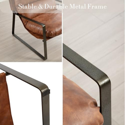 1-Pack Accent Chairs, PU Leather Living Room Chair, Brown | Comfy Armchairs, Upholstered Lounge Armchair, Removable Seat Cushion, Bronze Metal Frame, For Reading Room, Bedroom, Balcony - color: Brown-bronze Legs, size: 1PC