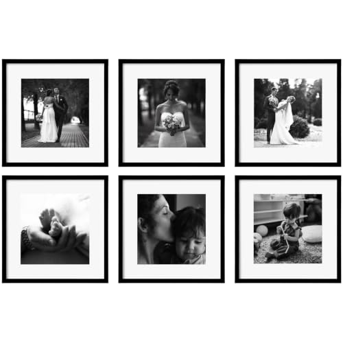 eletecpro 14x14 Picture Frame Set of 6, Display 10x10 with Mat | Lightweight & Sturdy, Easy to Create Gallery Wall, Acrylic Cover, No Acid Mat, Pre-installed Hardware, Ready to Hang - size: 14x14 for 10x10