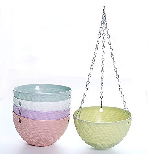 Hanging Planters Set of 5 Flower Pots Outdoor Planting or Storage for All House Plants,Flowers,Herbs, African Violets,3.5H × 6"Diameter Self-Watering Flower Pot Container White - Metal Chain
