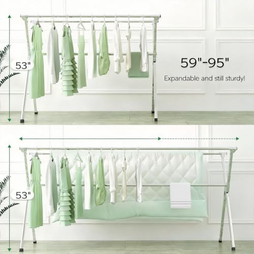 Clothes Drying Racks Outdoor, Updated Version,Stainless Steel Laundry Drying Rack for Indoor Outdoor and The Balcony,Length Adjustable Saves Space,with Windproof Hooks - size: 95inches