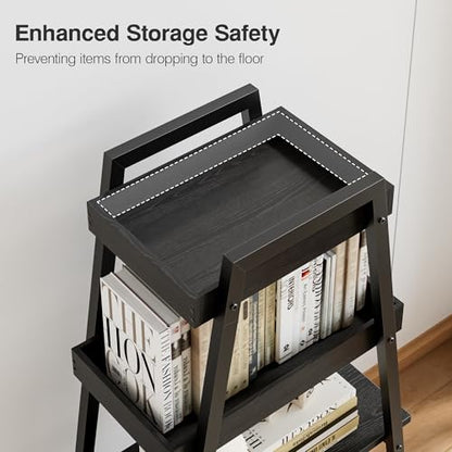 VECELO Ladder Shelf, 4 Tier Wooden Bookshelf with Metal Frame, Freestanding Bookcase Display Shelves and Plant Stand for Living Room/Farmhouse/Bedroom/Home Office-Black - color: Black