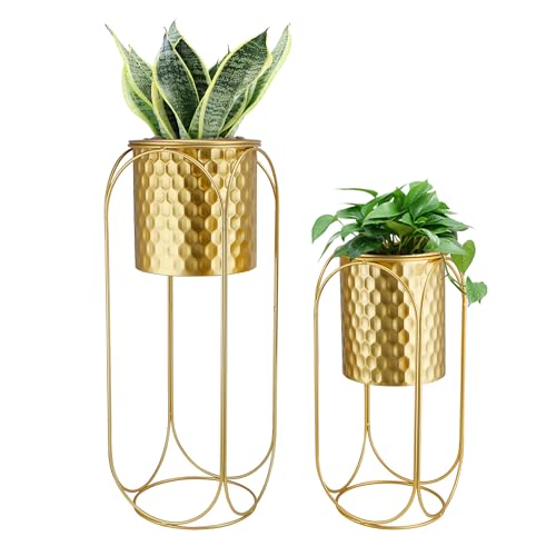 TRIROCKS Set of 2 Planters with Stand Large Gold Planter for Indoor Plants 26 &18" H Morden Plant Pot for Living Room Corner Kitchen Office Garden Balcony Patio Decor(Gold) - color: Gold 2