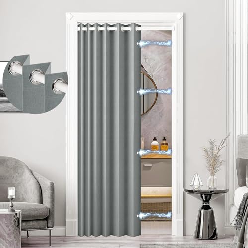 100% Blackout Privacy Door Curtain for Doorway, Magnetic Door Curtain for Closet & Hallway, 1 Panel, W45 x L80, Gray - color: Grey, size: 45"W x 80"L (Pack of 1)