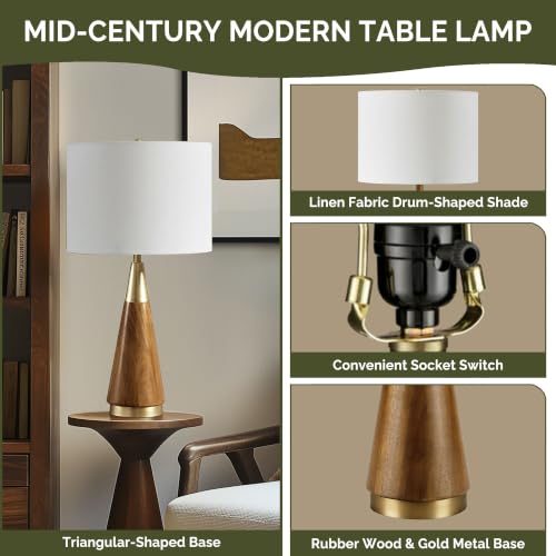 INK+IVY Chrislie Gold White Mid Century Modern Table Lamp , Contemporary Metal Wood Table Lamps for Bedrooms , 13.5"W X 13.5"D X 26"H , Gold / Brown