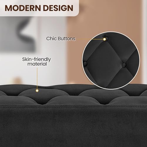 Yaheetech 45in Upholstered Velvet Ottoman Bench Seat with Gold Legs, Black | Tufted Upholstered Bench Seat, Bed Bench with Tapered Gold Metal Legs, Sized for Window Seat Entryway Living Room - color: Black