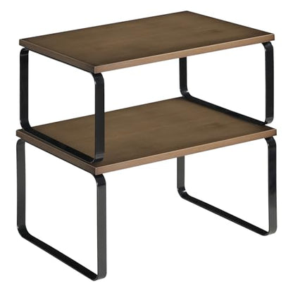 HOOBRO Cabinet Organizer Shelf, Set of 2 Kitchen Counter Shelves, Expandable Kitchen Storage, Stackable Bamboo Spice Rack, for Kitchen, Countertop, Office Desk, Bathroom, Mocha and Black CB30TL01 - color: Mocha, Black