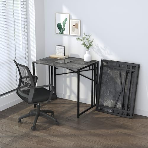 Lutown-Teen Small Folding Computer Desk 32 inch, Grey | Writing Gaming Computer Desk for Small Spaces, No Assembly Required Office Desk - color: Grey, size: 32 Inch