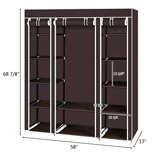 Portable Wardrobe Closet with Cover 69" Clothing Storage Closet Shelves for Hanging Clothes Non-Woven Fabric Clothes Organizer