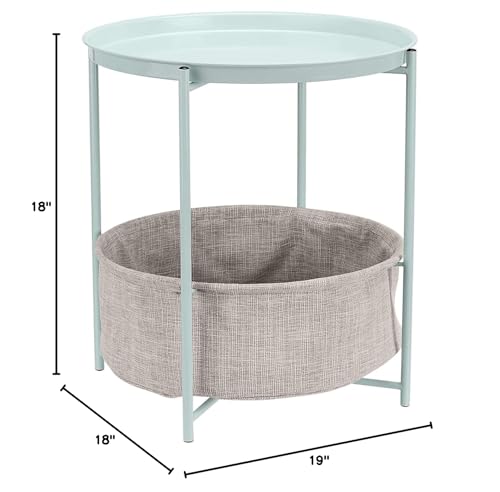 Amazon Basics Round Storage End Table, Side Table with Cloth Basket, Mint Green/Heather Gray, 18 in x 18 in x 19 in - color: Mint Green