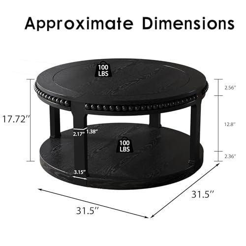 Round Wood Coffee Table, Farmhouse Rustic Circle Coffee Tables, 2-Tier Solid Wood Coffee Table for Living Room Apartment Office-31.5'' Black - color: 2tier-black Wood, size: 31.5''Round