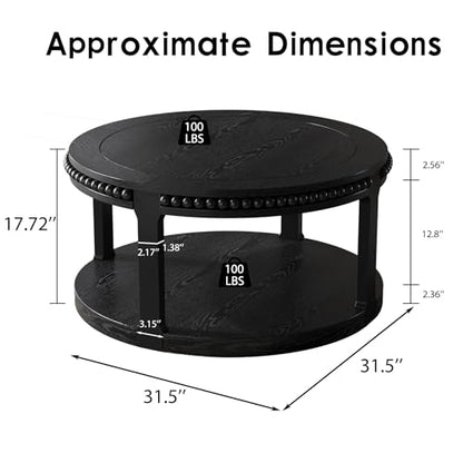 Round Wood Coffee Table, Farmhouse Rustic Circle Coffee Tables, 2-Tier Solid Wood Coffee Table for Living Room Apartment Office-31.5'' Black - color: 2tier-black Wood, size: 31.5''Round