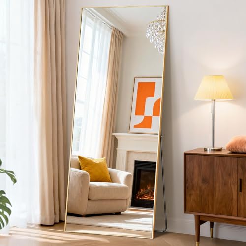 DUMOS 65"x24" Full Length Mirror, Full Body Mirror, Gold | Aluminum Alloy Thin Frame, Leaning or Hanging, Suitable for Bedroom, Livingroom, Cloakroom - color: Gold-rect, size: 65"L x 24"W