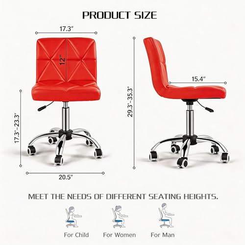 COSVALVE Armless Swivel Office Chair with Wheels, Adjustable Height | Armless Mid Back Chair With 360° Swivel, Adjustable Height & Rolling Wheels, Ideal For Home Offices, Conferences & Salons - color: Red
