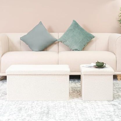 B FSOBEIIALEO Small Storage Ottoman Cube Sherpa Ottomans Foot Rest, Foldable Boucle Ottoman, Faux Teddy Fur, Cream White 15"x15"x15" - color: White, size: 15"D x 15"W x 15"H