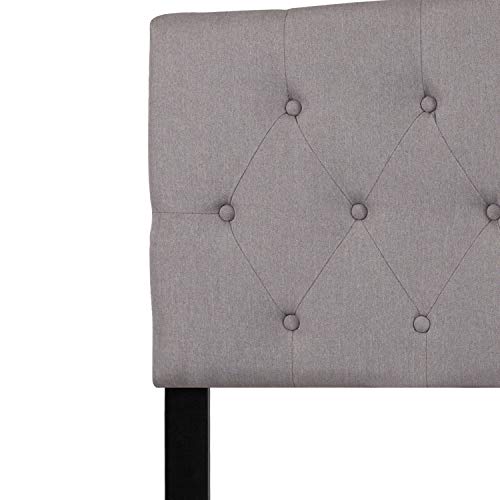 EMMA + OLIVER Light Gray Queen Button Tufted Headboard | Adjustable Bed Rail Slots, Fabric Upholstered - color: Light Gray, size: Queen