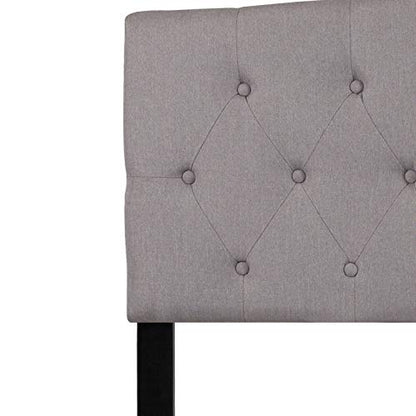 EMMA + OLIVER Light Gray Queen Button Tufted Headboard | Adjustable Bed Rail Slots, Fabric Upholstered - color: Light Gray, size: Queen