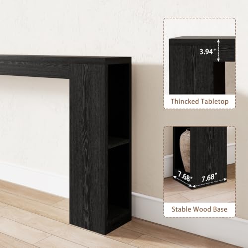 Narrow Console Table with USB Charging & Storage, 94.5" Black | Extra Long Slim, Behind Sofa Couch Table with Outlet, Black Wood Finish, for Entryway,Hallway, Easy Assembly - color: Black
