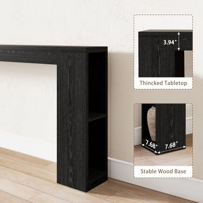 Narrow Console Table with USB Charging & Storage, 94.5" Black | Extra Long Slim, Behind Sofa Couch Table with Outlet, Black Wood Finish, for Entryway,Hallway, Easy Assembly - color: Black