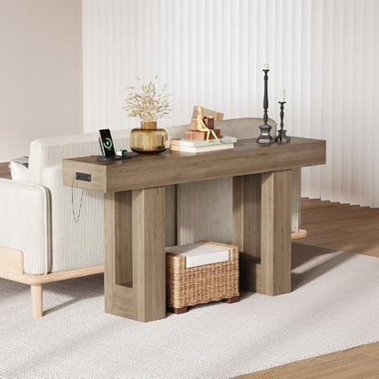 IDEALHOUSE 63" Entryway Table with Power Outlet, Console Table for Entryway | Grey, Wooden Sofa Table, Long Narrow Hallway Foyer Table for Entryway, Hallway, Living Room - color: Grey