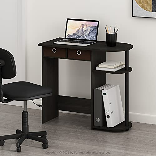 Furinno Go Green Desk, 31.5" Wide Gaming Desk with 2 Side Shelves and Storage Bins, Computer Desk, Office Desk for Home Office, Study Room, Dorm, Bedroom, Espresso - color: Espresso/Black/Brown, size: 31.5" x 15.6"