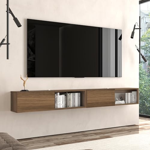 Atelier Mobili Floating TV Stand - Wall Mounted TV Stand for 75 Inch TV - Floating TV Shelf - Modern TV Stands for Living Room - Sleek Entertainment Center Design (Walnut, 2 Doors 2 Shelves) - size: 2 Doors 2 Shelves