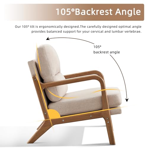 IOMOR Mid Century Modern Accent Chair, Linen Fabric Upholstered Lounge Armchair with Solid Wood Frame and Soft Cushion for Living Room, Bedroom (1, Linen Beige) - color: Linen Beige