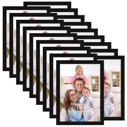 Giftgarden 5x7 Picture Frame Set of 18, Lightweight 5 by 7 Frames Bulk for Gallery Wall Photo Hanging and Tabletop Display, Black - color: Black*18, size: 5x7