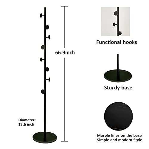 Coat Tree Freestanding, Metal Coat Rack Tree with 8 Hooks, Free Standing Hanger for Hats Scarves Purses Umbrellas, Coat Stands with Stable Base for Entryway Bedroom, Black - style: 8 hooks